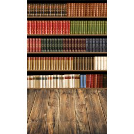   Vinyl háttér fotózáshoz.Könyves polcot ábrázoló fotó háttér 150cm(sz) x 210cm(m) A10232