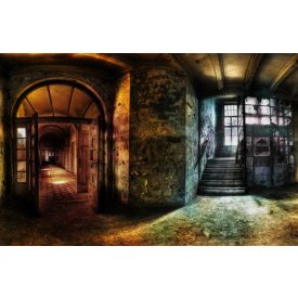   Vinyl háttér fotózáshoz.Romos lépcsőt, folyosót ábrázoló fotó háttér 150cm(m) x 210cm(sz) Ac-884