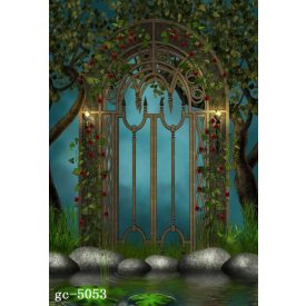   Vinyl háttér fotózáshoz.Virágos kaput ábrázoló fotó háttér 150cm(sz) x 210(m) Agc-5053